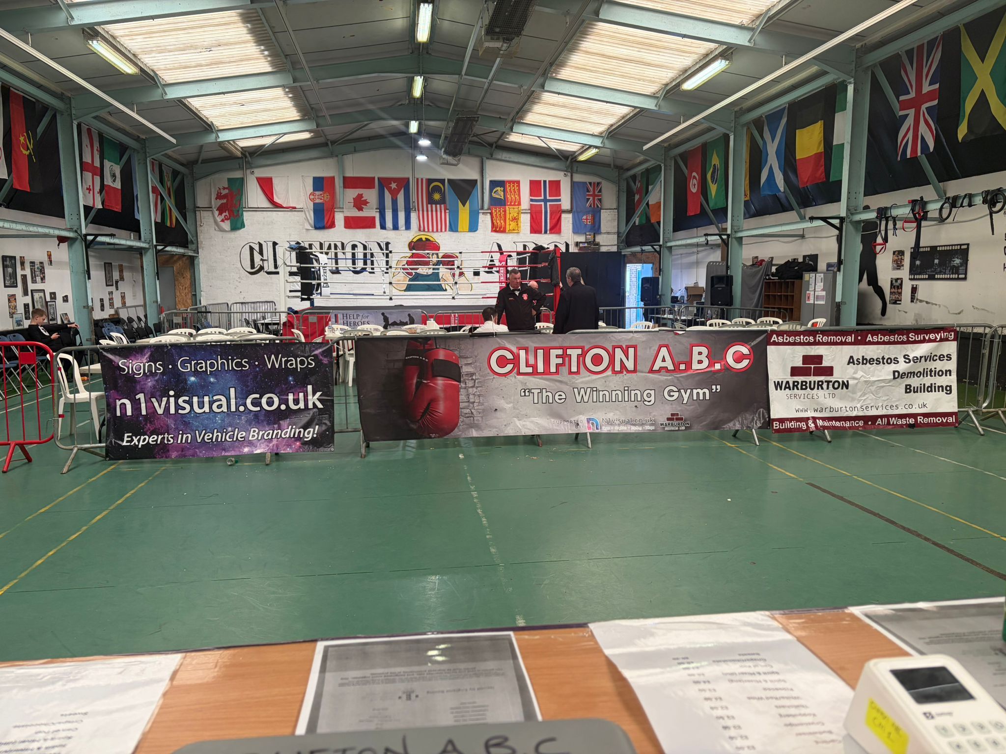 Warburton Services sponsor banner ringside at Clifton ABC's home show