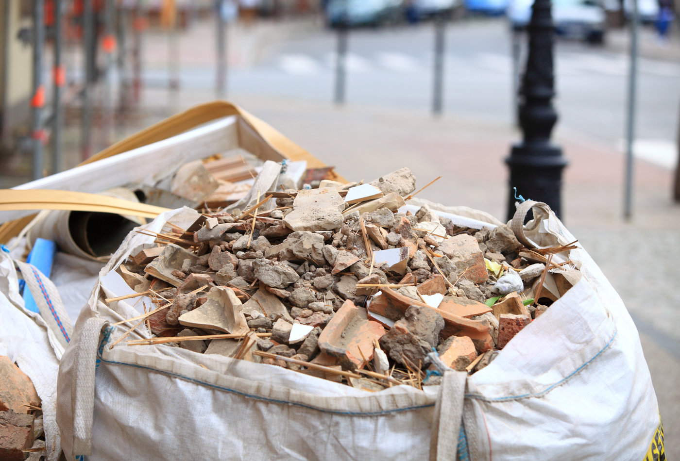 Bagged construction waste ready for documented removal